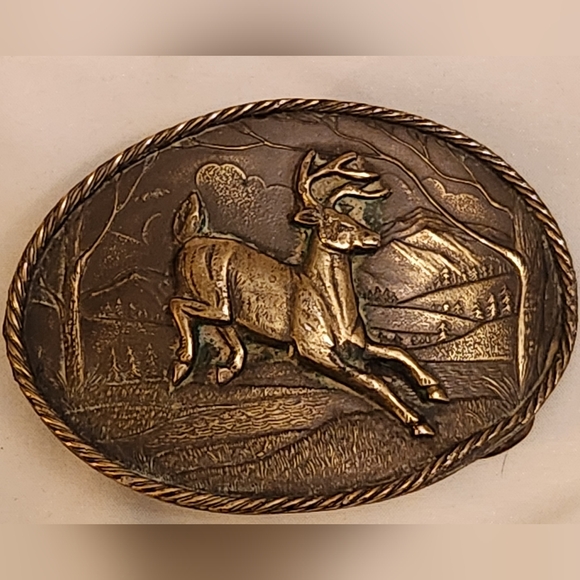 Vintage, 1981, Deer Buck Brass Belt Buckle the Great American Buckle, Chicago - Picture 1 of 7